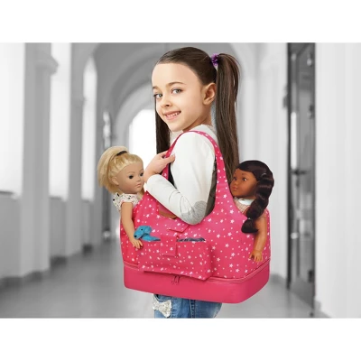 Badger Basket On-the-Go Doll Tote And Storage Bag - Pink Stars - Image 2