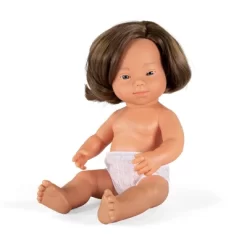Miniland Educational Anatomically Correct 15" Baby Doll, Down Syndrome Girl, Brown Hair