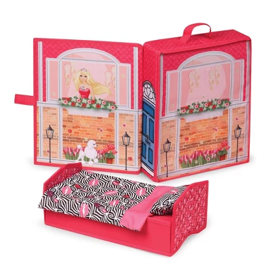 Home & Go Dollhouse Playset Travel & Storage Case With Bed/Bedding For 12" Fashion Dolls - Pink - Image 4