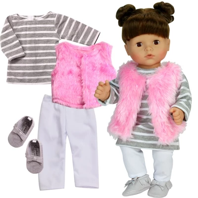 Sophia’s 4 Piece Winter Outfit With Shoes Set For 15'' Dolls, Pink/Gray