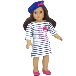 Sophia’s Striped Eiffel Tower Dress & Beret For 18” Dolls, Royal Blue