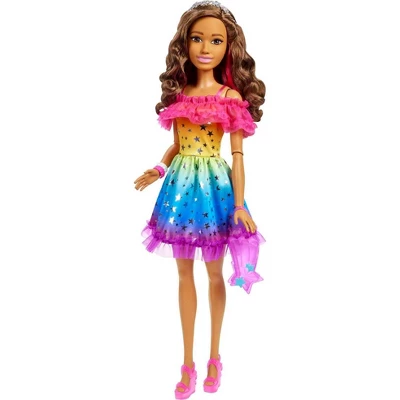 Barbie 28" Large Doll With Brown Hair And Rainbow Dress - Image 3