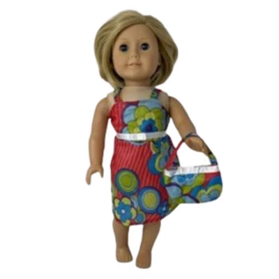 Doll Clothes Superstore Size 6 Matching Girl And Doll Red Flower Sundress With Purse - Image 2
