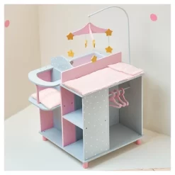 Olivia's Little World - Baby Doll Furniture - Baby Changing Station With Storage (Gray Polka Dots)