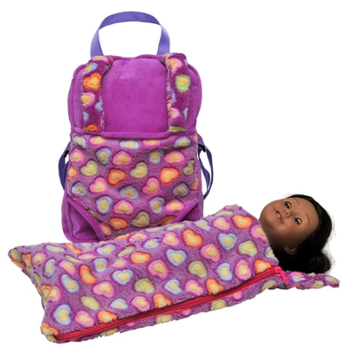 The Queen' Treasures 18 In Doll Carrier And Sleeping Bag, Purple Hearts - Image 3