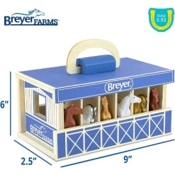 Breyer Farms Wooden Carry Stable Playset W/ 6 Horses