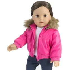 Sophia’s Puffy Jacket With Faux Fur Trim For 18" Dolls, Hot Pink