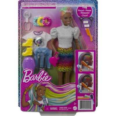 Barbie Leopard Rainbow Hair Doll - Animal Print Skirt - Image 5