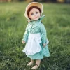 The Queen's Treasures 18 Inch Green Calico Prairie Dress, Apron, And Bonnet