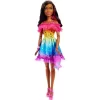 Barbie 28" Large Doll With Dark Brown Hair And Rainbow Dress