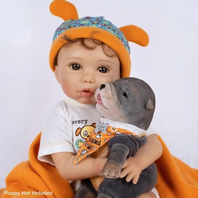 Paradise Galleries Reborn Baby Doll Boy Puppy Love, Magnetic Pacifier, Rooted Hair, 19 Inch Doll Made In SoftTouch Vinyl - Image 4