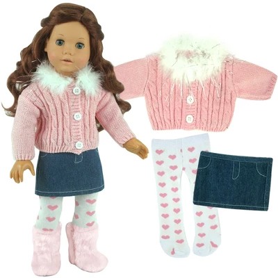 Sophia’s 3 Piece Feather Trim Sweater Outfit Set For 18'' Dolls, Pink - Image 2