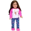 Sophia’s Moose Print Winter Pajamas & Fuzzy Slipper Set For 18” Dolls, Blue/Pink