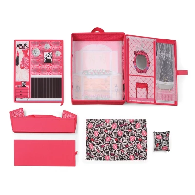 Home & Go Dollhouse Playset Travel & Storage Case With Bed/Bedding For 12" Fashion Dolls - Pink - Image 2