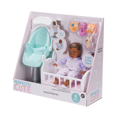 Perfectly Cute Baby Snack And Nap Set 8" Baby Doll - Brown Hair/Brown Eyes - Image 2