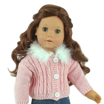 Sophia’s 3 Piece Feather Trim Sweater Outfit Set For 18'' Dolls, Pink - Image 3
