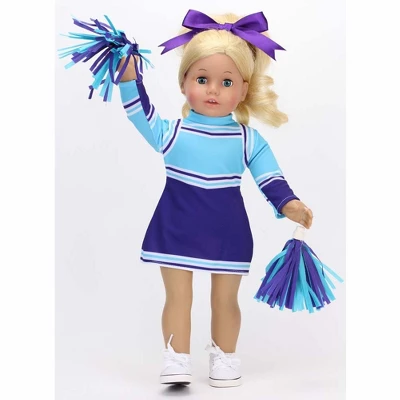 Sophia's - 18" Doll - Cheerleader Dress, Pom-pom & Hair Bow Set - Aqua/Purple - Image 4