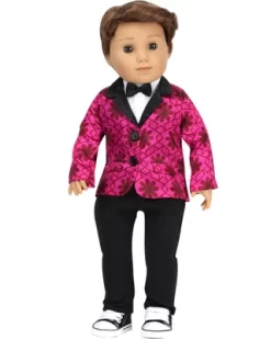 Sophia’s Satin Blazer, Dickie With Bow Tie, & Dress Pants For 18” Dolls, Magenta/Black
