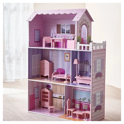 Teamson Kids Fancy Mansion Doll House With 13pcs Furniture