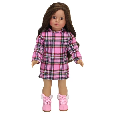 Sophia’s Complete Fall Outfit With Dress, Parka, & Booties For 18” Dolls, Pink/Green - Image 2