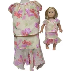 Size 8 1/2 Matching Girl And Doll Chiffon Flowers Skirt And Blouse