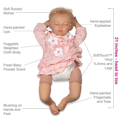 Paradise Galleries Reborn Baby Doll With Magnetic Pacifier, Buttons & Bows, 21 Inch Sleeping Girl In Softtouch Vinyl & Weighted Body, 8-Piece Gift Set - Image 5