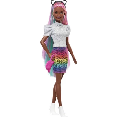 Barbie Leopard Rainbow Hair Doll - Animal Print Skirt - Image 4