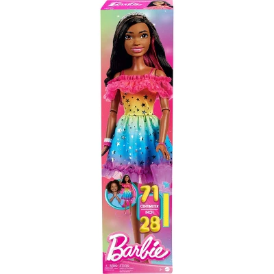 Barbie 28" Large Doll With Dark Brown Hair And Rainbow Dress - Image 5