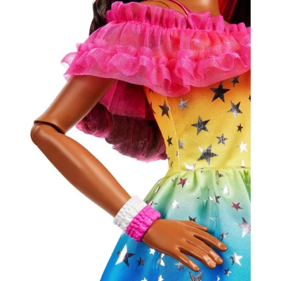 Barbie 28" Large Doll With Dark Brown Hair And Rainbow Dress - Image 4