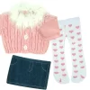 Sophia’s 3 Piece Feather Trim Sweater Outfit Set For 18'' Dolls, Pink