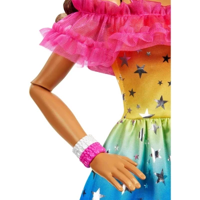 Barbie 28" Large Doll With Brown Hair And Rainbow Dress - Image 5