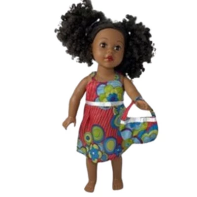 Doll Clothes Superstore Size 6 Matching Girl And Doll Red Flower Sundress With Purse - Image 3