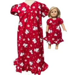 Doll Clothes Superstore Size 4 Matching Girl And Doll Red Kitty Nightgowns