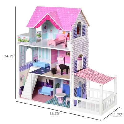 Qaba Kids Wooden Multi-Level Dream House Villa Kit With Furniture And Accessories - Image 4